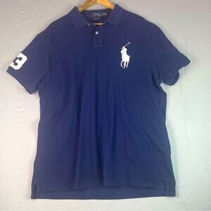 Polo Ralph Lauren Big Pony Polo Shirt Mens XXL Navy Blue Preppy Blokecore Pique